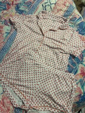 Roller Rabbit White and Coral Short Pajama Set